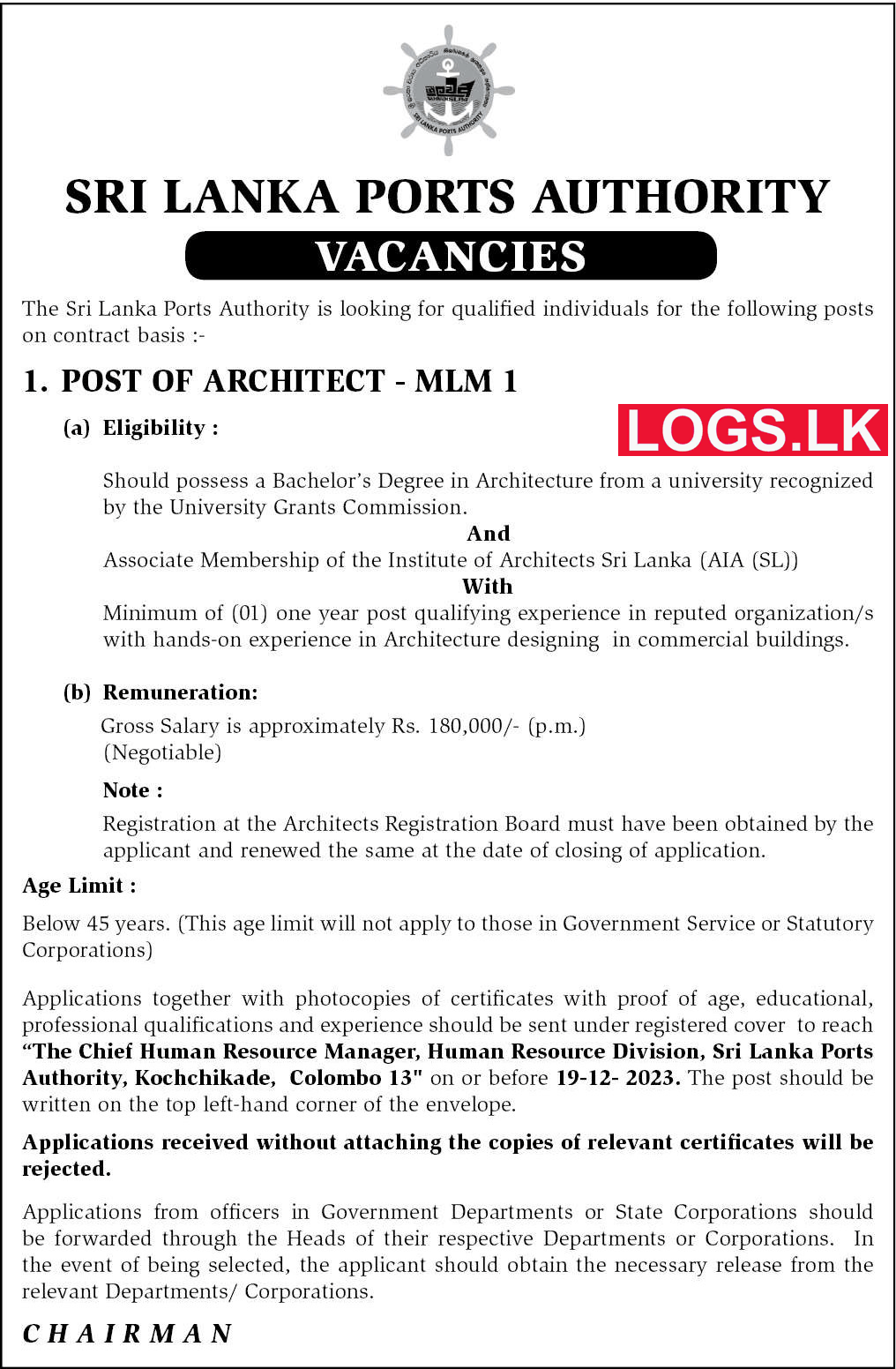 Architect Sri Lanka Ports Authority Vacancies 2024 Application   E Architect   Sri Lanka Ports Authority Vacancies 2024 